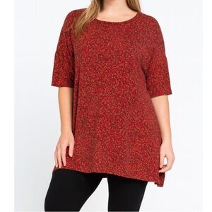 LuLaRoe top T-shirt blouse brick orange floral High Low half sleeve SZ SM Boxy